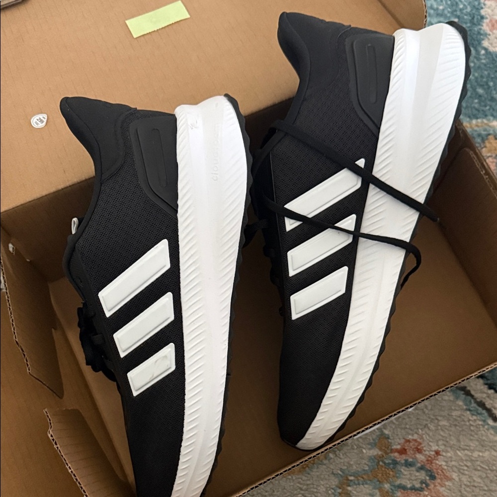 Adidas Men's Black Athletic Shoes with White Stripes - Picture 3 of 5